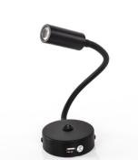 Lampe col de cygne LED avec USB et interrupteur marche/arrêt noire